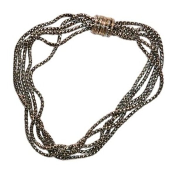 VINTAGE Necklace Multi-Strand Silver & Gold-Tone Twist Pendant  heavy quality - Picture 1 of 6